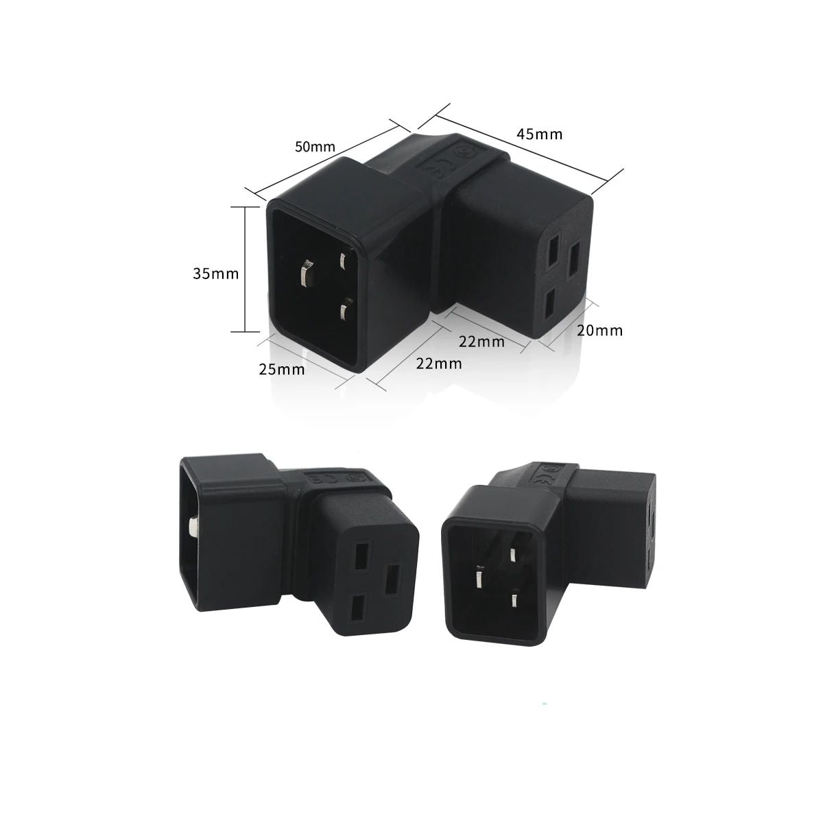 Adattatore di Alimentazione Tripolare Angolo IEC320 Presa C19 Maschio C20