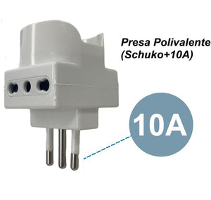 Adattatore Triplo Schuko Spina 10A Prese Bivalenti 10/16A + Presa Schuko