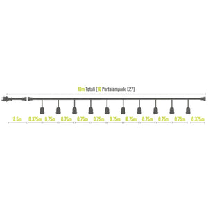 Catena Luminosa da Esterno 10mt E27 IP44 + 10 Lampade