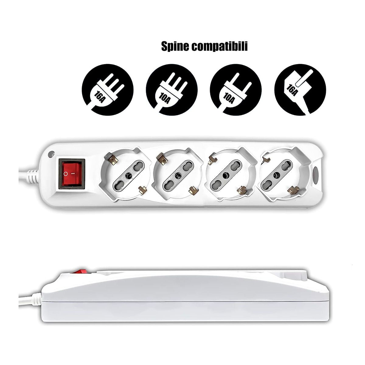 Adaptateur Réducteur Triple Fiche 10A Prises Bivalentes 10 16A Couleur Blanc avec Marquage CE 1500W