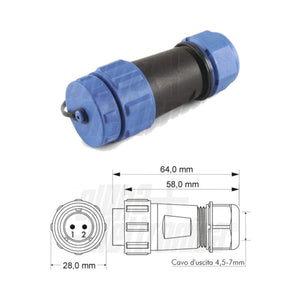 Connettore Elettrico Stagno 2 Poli IP68 30A 500V Coppia Maschio Femmina Volante