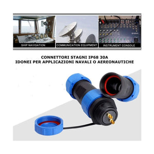 Connettore Elettrico Stagno 2 Poli IP68 30A 500V Coppia Maschio Femmina Volante