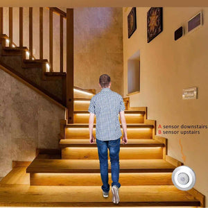 persona che sale le scale che si illuminano passo dopo passo