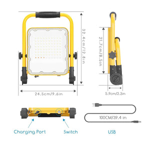 Faretto Portatile Led Ricaricabile 50W IP65 da Lavoro