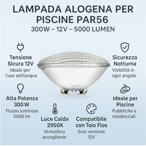 infografica Lampada per Piscine PAR56 300W 12V Alogena