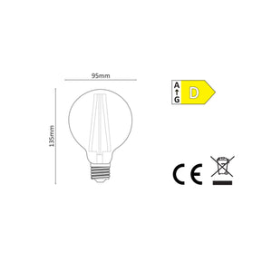 Lampadina Globo Led Filemento E27 12W 1750 Lumen D. 95mm 2700K