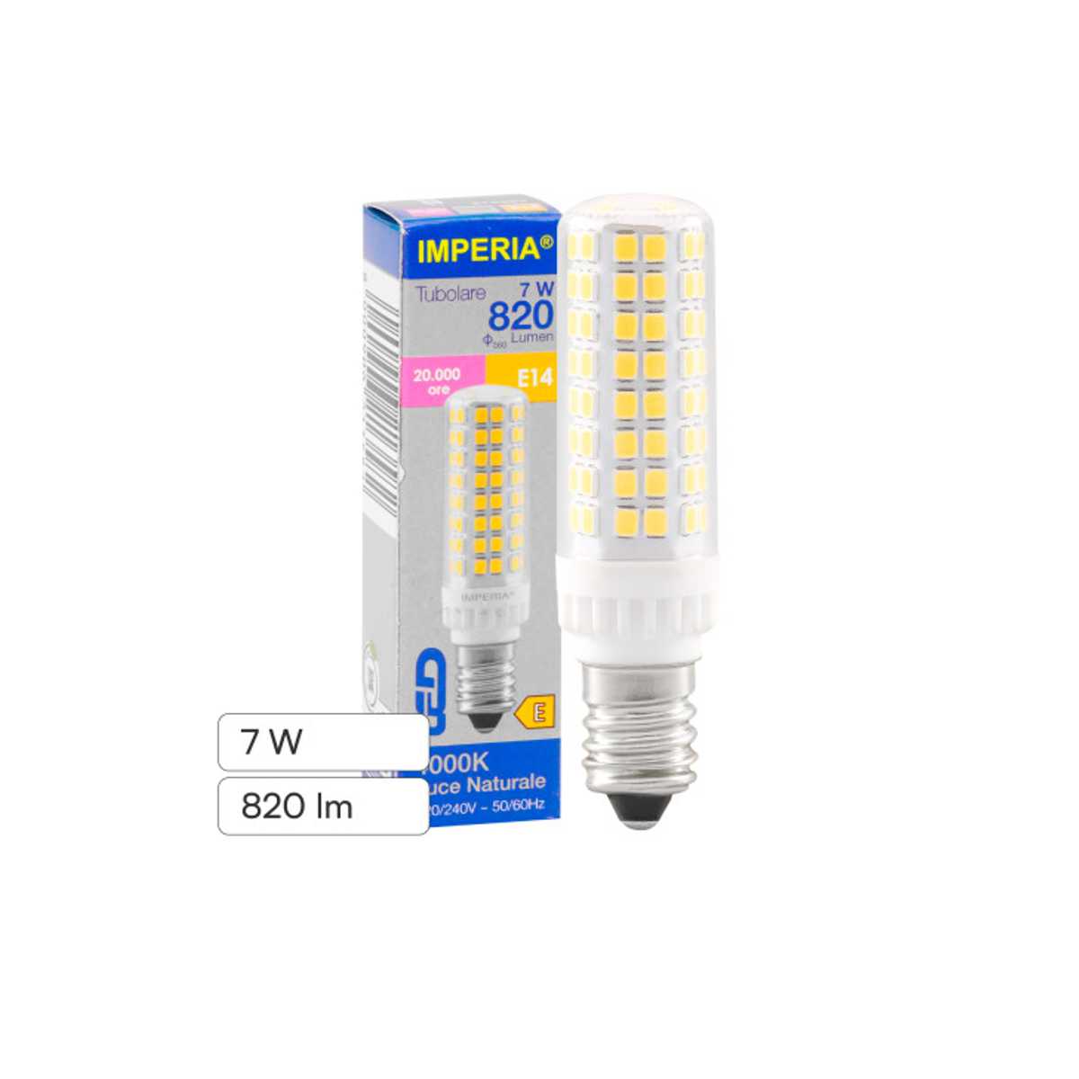 Lampadina Led E14 Tubolare 7W 820 Lumen Luce Calda con scatola