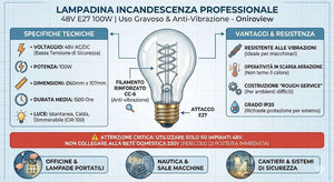 Lampadina Incandescenza 48V E27 100W Uso Professionale