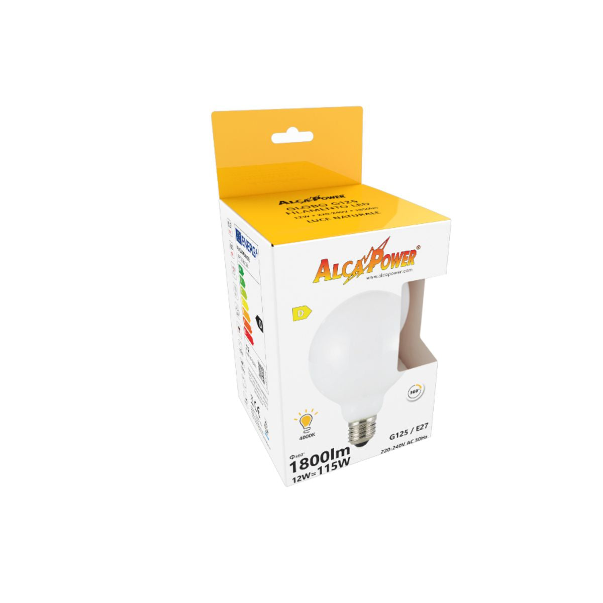 Lampadine Led Globo E27 12W 1800 Lumen Luce Naturale 4000K D.125mm