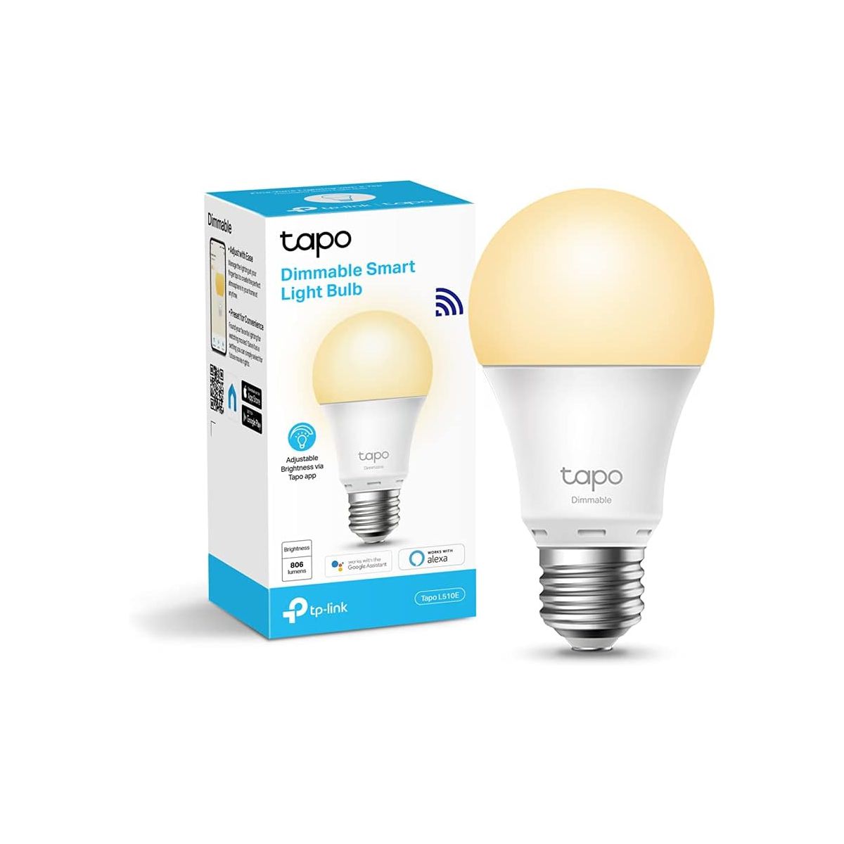 Tapo Alexa Compatible Smart Light Bulbs E27 9W 806 Lumen Wi-Fi Warm white