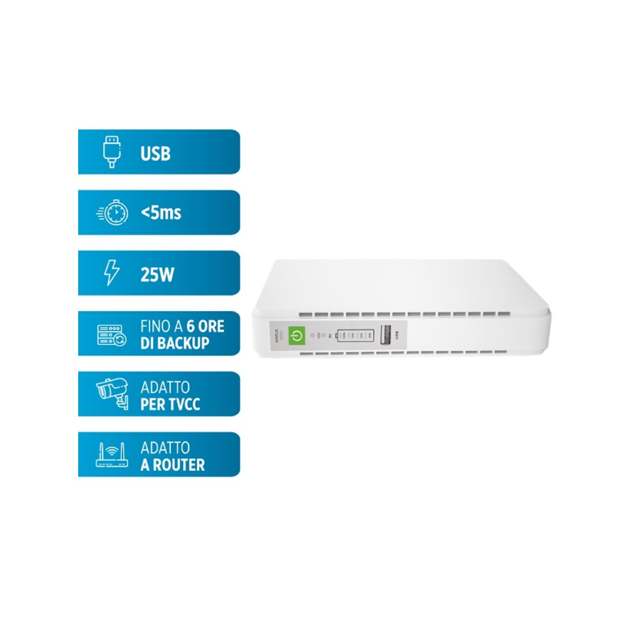 Mini UPS per Router Telecamere 12V 9V 5V Autonomia 4H Batteria 8800mA