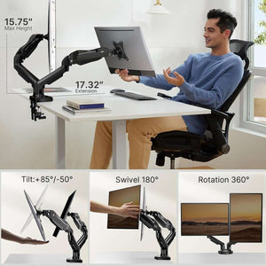 Supporto Doppio Monitor da Tavolo per 2 Monitor 17-32 Pollici Kg 6,5 Pistone Idraulico