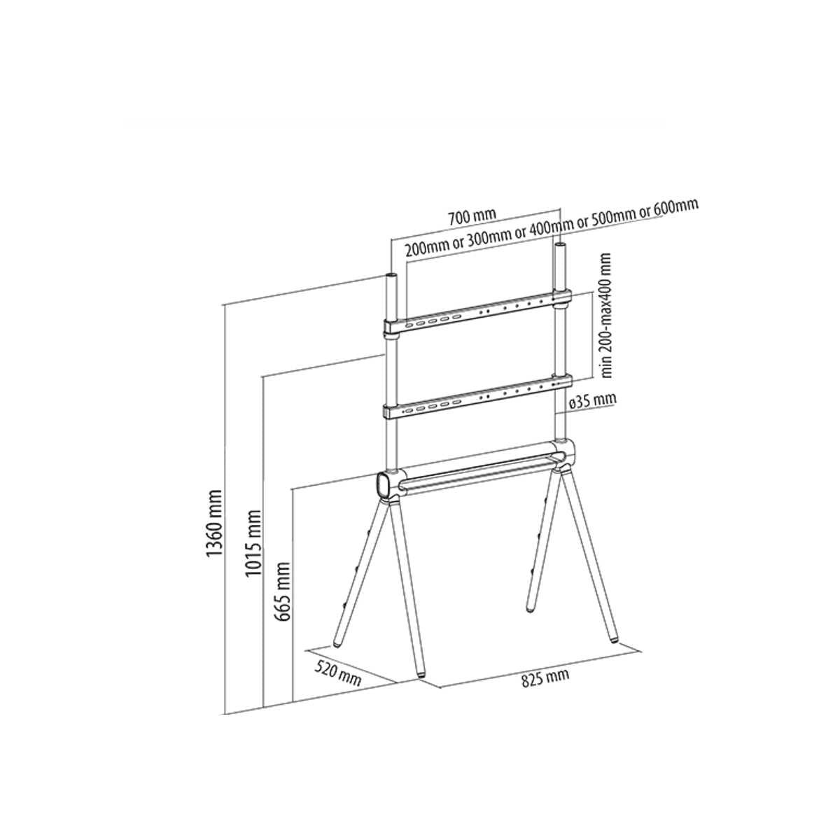 misure Supporto a Pavimento per TV Design 42-80 Pollici Quattropiedi 40 Kg