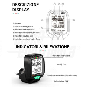 Tester Verifica Messa a Terra RCD Dsipaly LCD