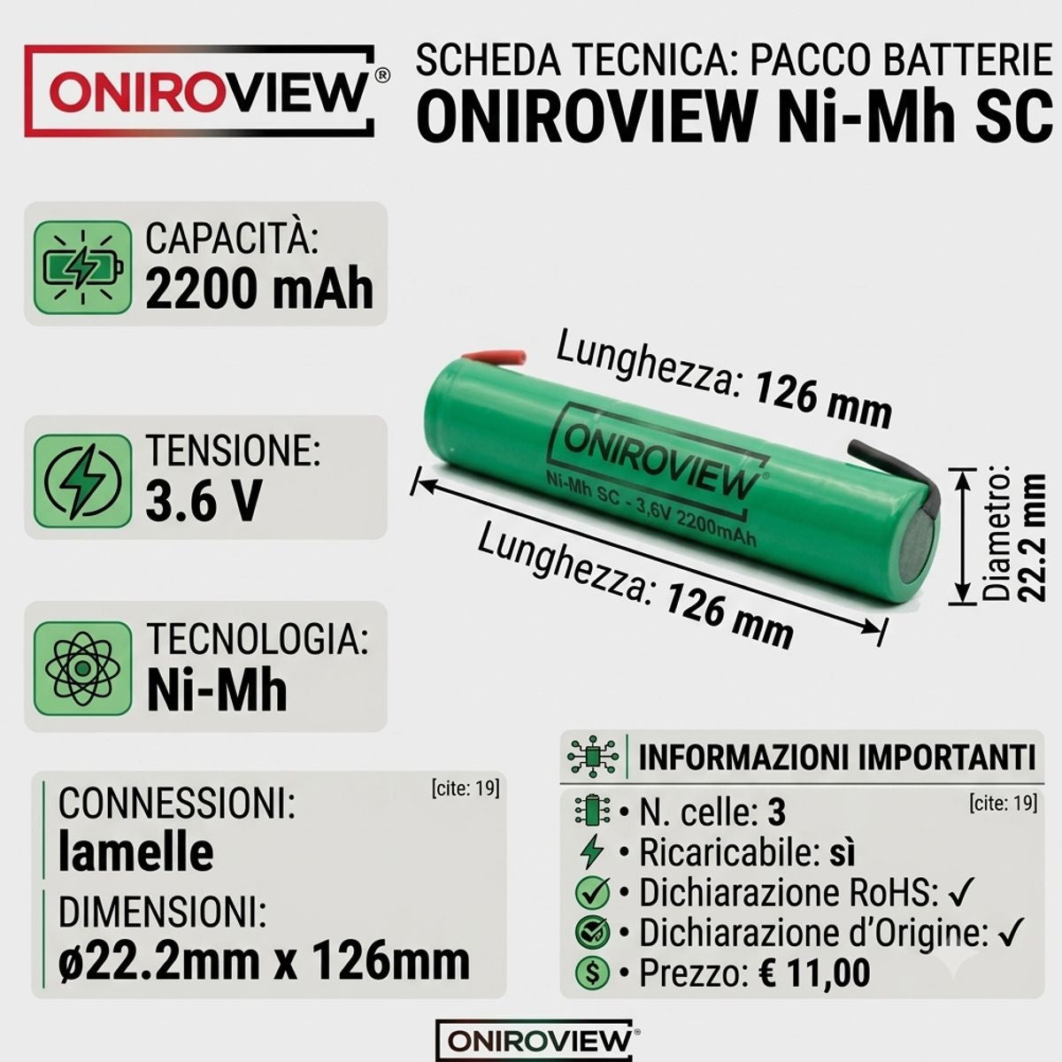 infografica pacco batteria 3.6v 2200ma