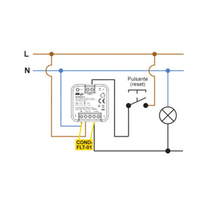 Schema installazione del condensatore anti sfarfallio LED in parallelo alla lampada per prevenire sfarfallio e accensione anomala