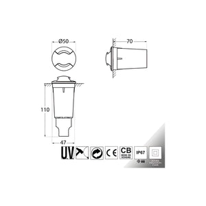 Faretto Segnapasso da Incasso Terra e Parete Esterno Led G9 1,7W 4000K IP67 Doppia Emissione ALDO 2L