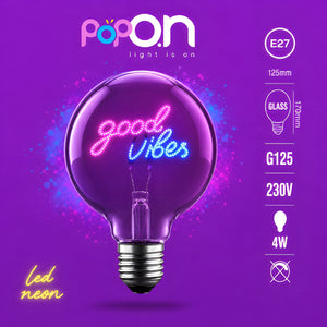 Lampadina decorativa LED G125 E27 POPON GOOD VIBES scheda con dati E27 G125 230V 4W