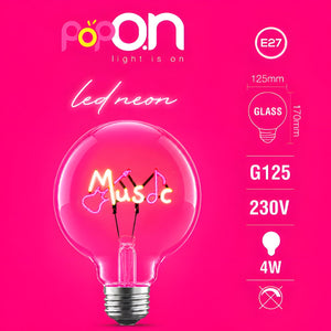 Lampadina decorativa LED G125 E27 POPON MUSIC scheda con dati E27 G125 230V 4W