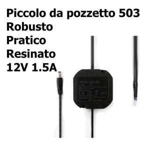 Alimentatore 12V Stagno IP67 1.5A 18W per Videosorveglianza Cablato per Pozzetto 503