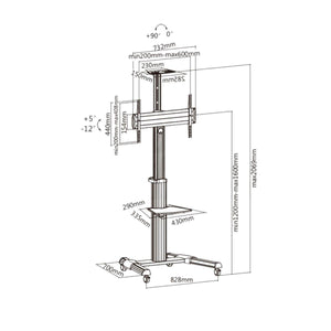 Carrello Porta TV Con Ruote Telescopico da 37 - 70 Pollici, Mensola + Supporto Videoproiettore