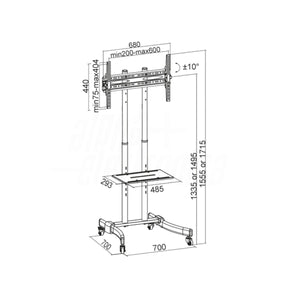 Carrello telescopico da pavimento con mensola per tv 37 - 70 pollici, mobile con ruote