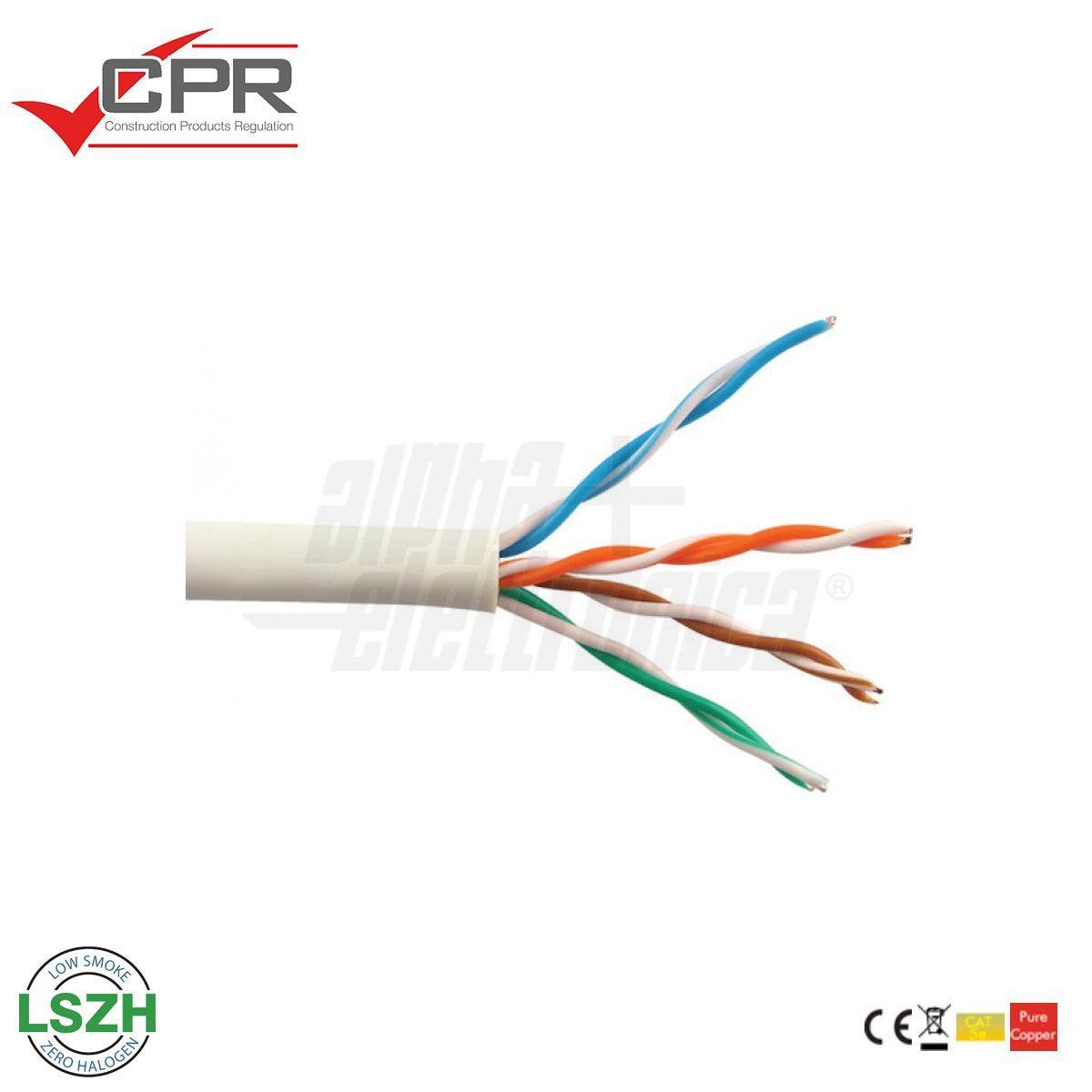 Cavo ethernet matassa 305mt Cat.6 U/UTP guaina LSZH conduttori rigidi rame puro CPR posa fissa bianco - Oniroview