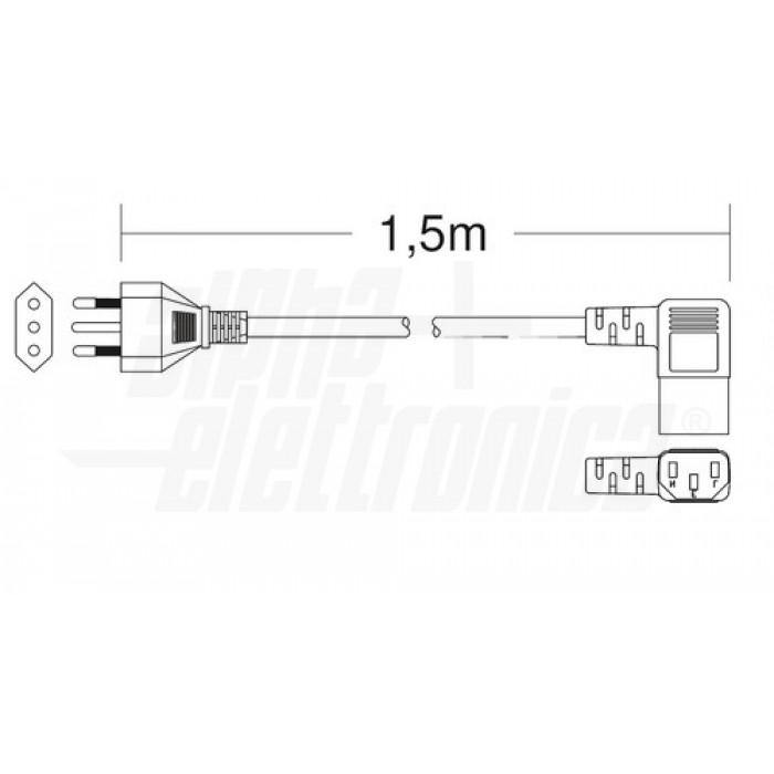 Cavo alimentazione 1,5mt presa tripolare angolare 90° IEC320 C13 spina 10A dritta