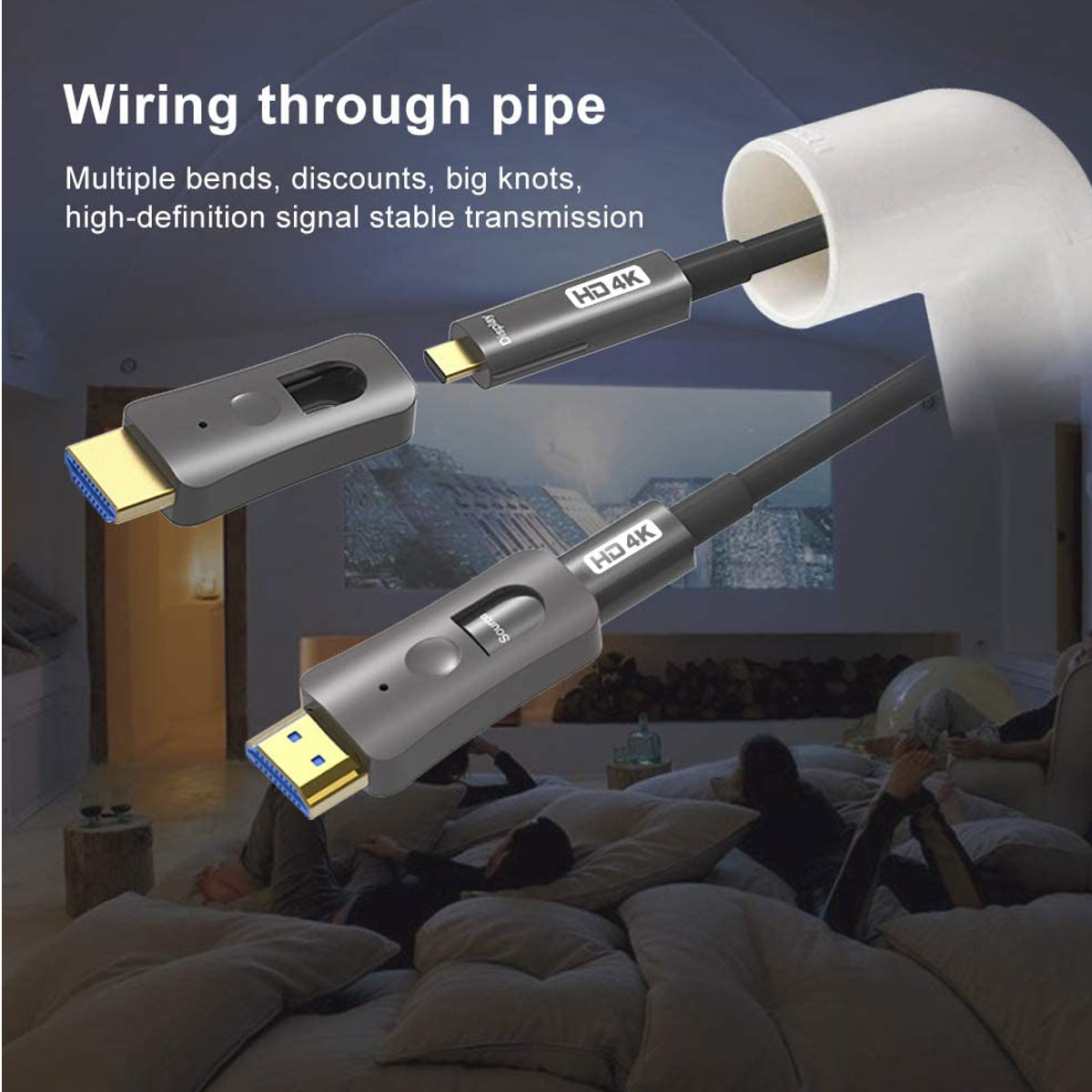 Cavo Micro HDMI AOC Attivo Fibra Ottica UHD 4K High-Speed Ethernet con Adattatore