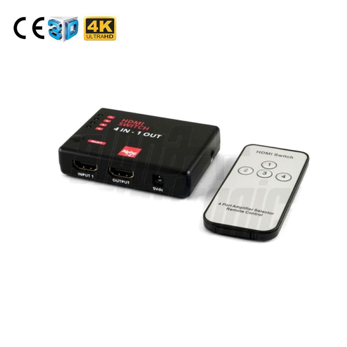 Commutatore switch con telecomando hdmi 4 ingressi - 1 uscita 4K 30hz, 3D idoneo hdtv, decoder, sky q, blu-ray, xbox, ps4 - Oniroview
