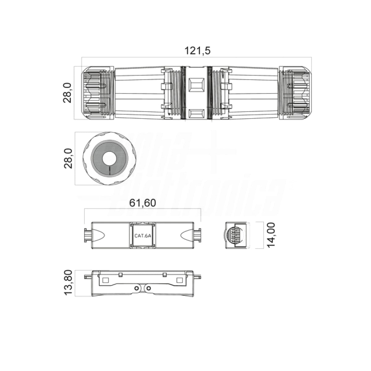 Connettore Giunzione RJ45 FTP Cat.6A IP67 Schermata Impermeabile a Pressione Waterproof
