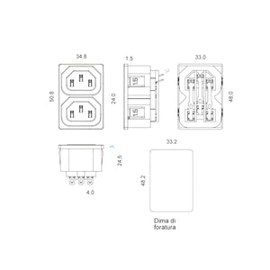 Presa Alimentazione PC da Pannello Tripolare modulo 2 Prese