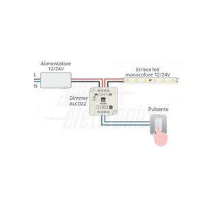 Dimmer per Strisca Led Monocolore 12V 24V 10A da Scatola 503 Comando con Pulsante Opto Isolato