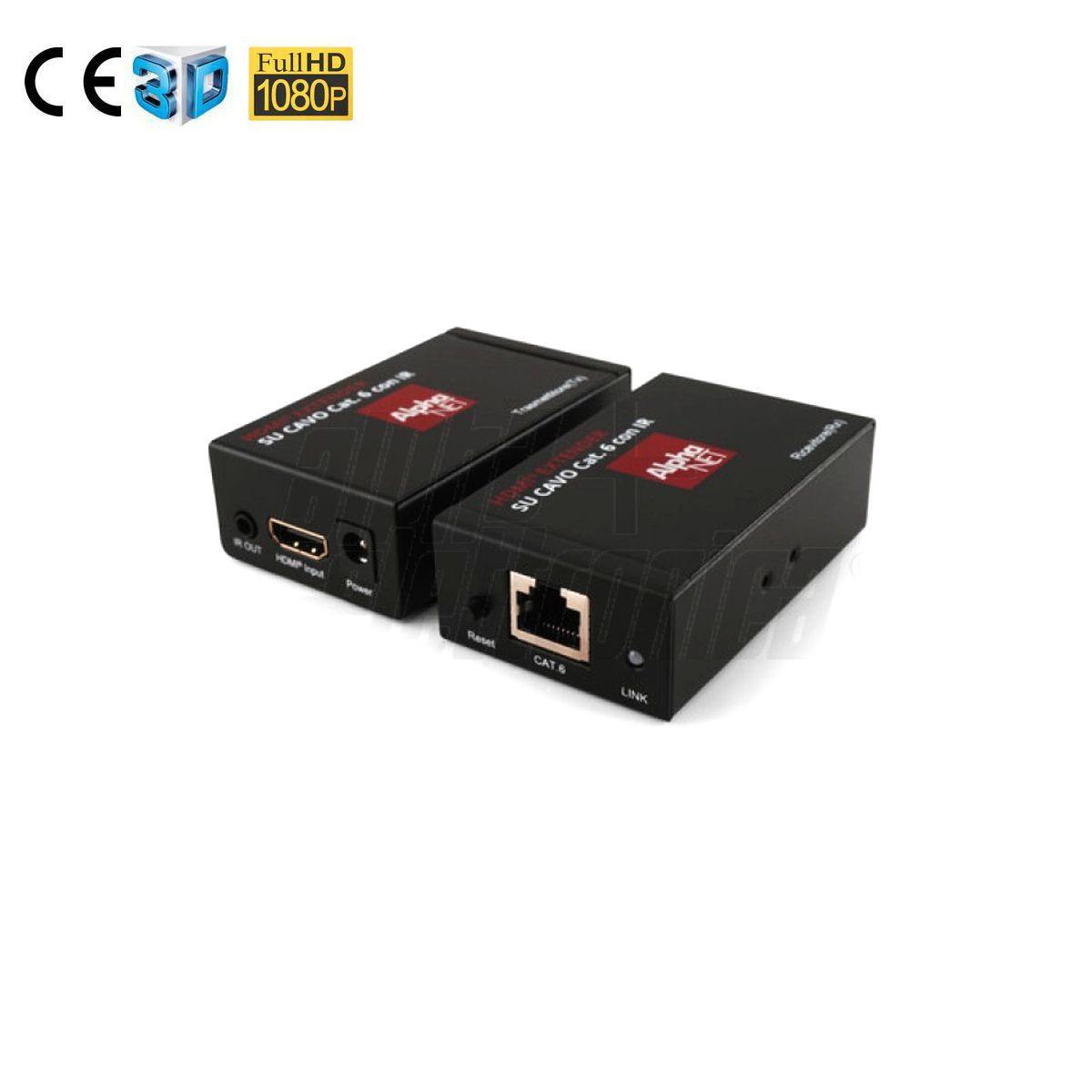 Extender hdmi ethernet 1080p 60mt 3D su cavo cat.5e/6 con ripetitore di telecomando IR attivo con alimentatori - Oniroview