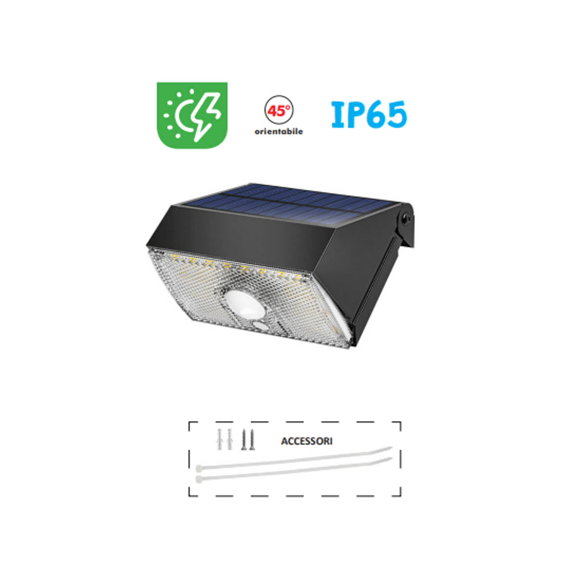 IP65 Solar Wall Spotlight with PIR Twilight Sensor 1000 Lumen 4000K