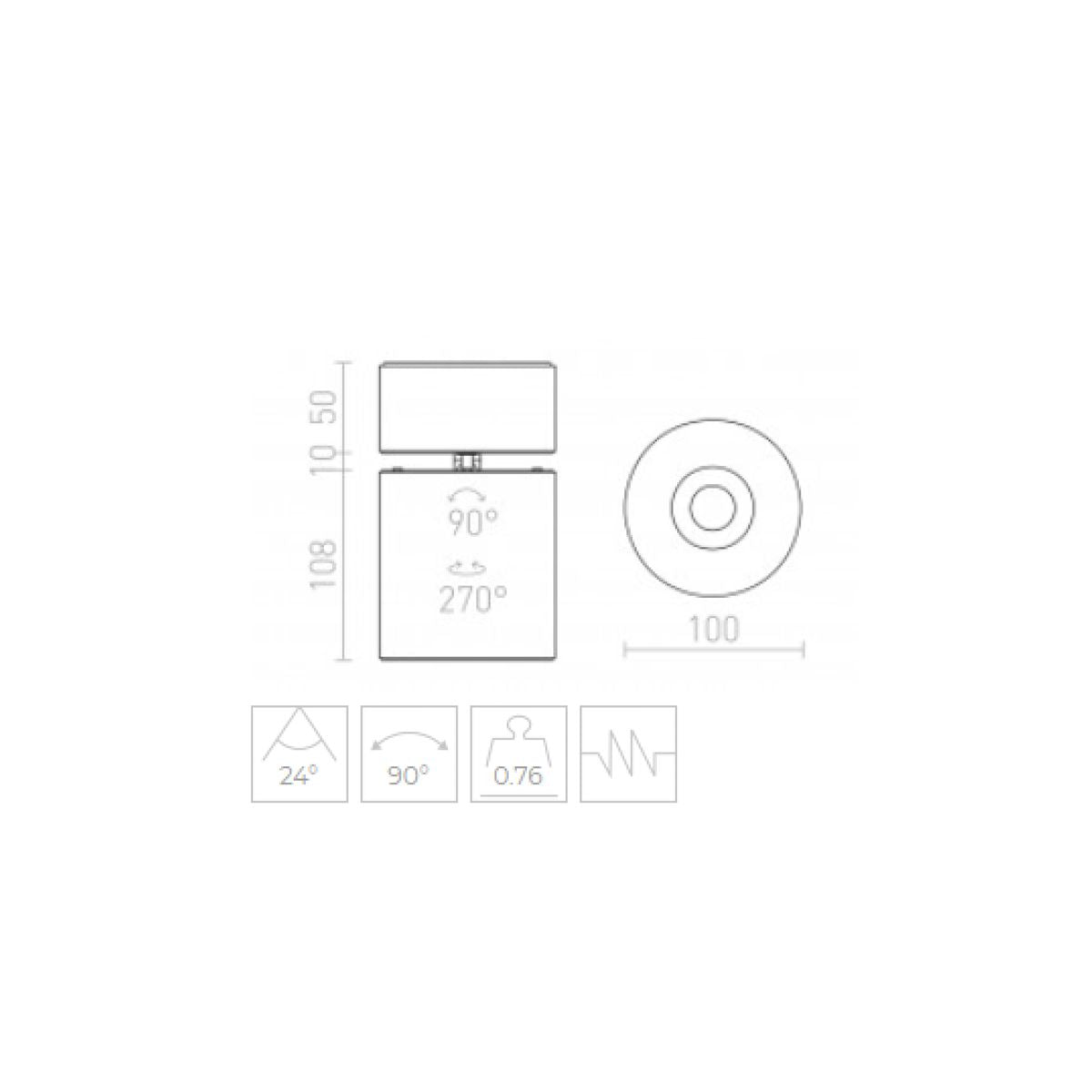 Faretto a Soffitto Led Cilindrico Inclinabile 20W 24° 3000K