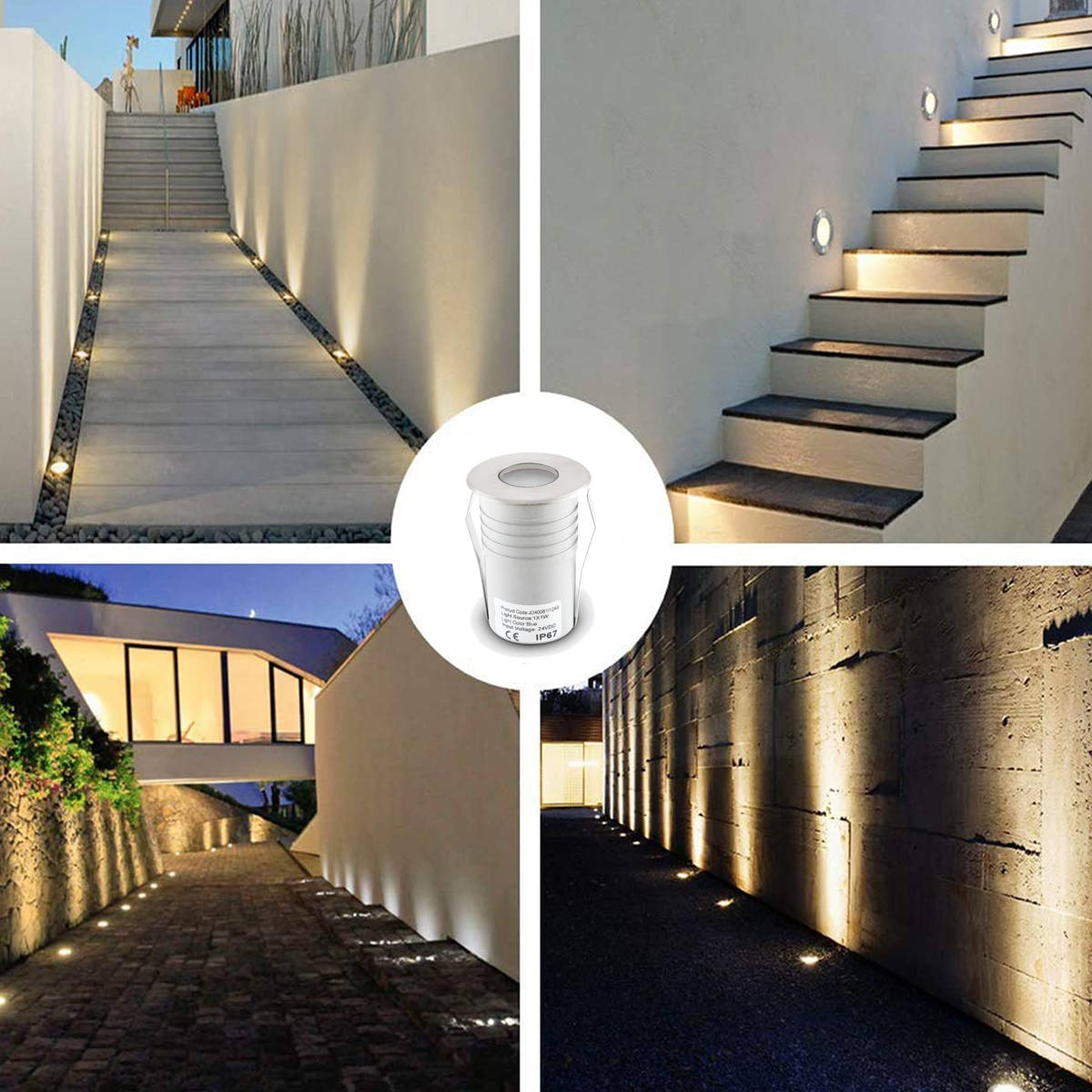 Faretto da Terra per Esterno Giardino Led Acciaio 2W 24V DC IP67 Luce Blu Cavo 12mt
