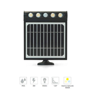 Faro a Led con Pannello Solare Fotovoltaico 8W con Sensore Pir