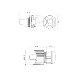 Involucro cappuccio IP67 per spina plug RJ45 resistente all'acqua