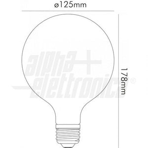 Lampada a filamento led globo E27 8W trasparente tutto vetro 1055 lumen luce calda 2700K d.125mm