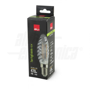 Lampada led a filamento oliva tortiglione smerigliato E14 4W tutto vetro luce calda