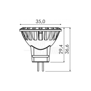 Mini dicroica led 12V 35mm GU4 2W lampada luce calda 3000K 120°