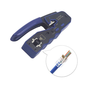 Pinza crimpatrice professionale in acciaio per RJ45 con tecnologia passante idonea per plug CAT.5e, CAT.6 e CAT.7, blister