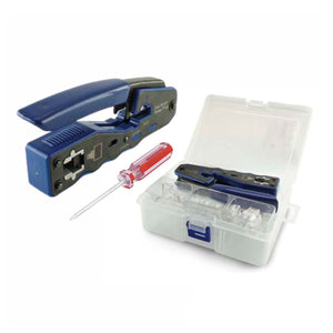 Pinza crimpatrice professionale in acciaio per lan ethernet RJ45 con tecnologia passante idonea per plug CAT.5e, CAT.6 e CAT.7