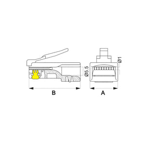 Plug RJ45 Passante CAT.5e Cavi Rigidi e Trefoli UTP AWG24-26 - Kit Sacchetto