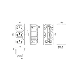 Presa Alimentazione PC da Pannello Tripolare Modulo 3 Prese