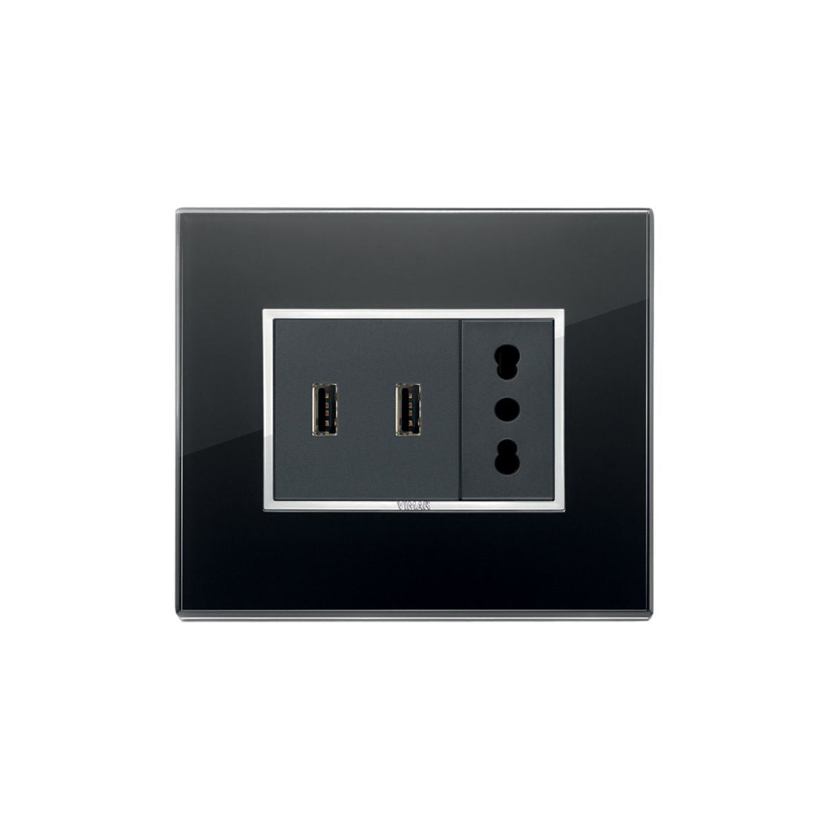 Presa USB Living Light 5V 3A 15W Compatibile Bticino 1 Modulo, Nero