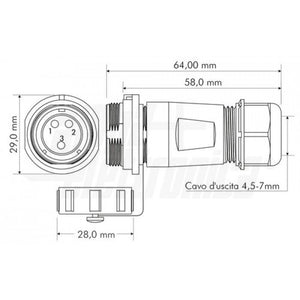 Presa volante impermeabile tre poli IP68 stagno 30A 500V SP21 volante Weipu