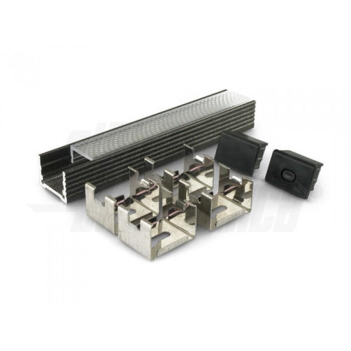 Profilo alluminio led piano piatto 2mt nero cover prismatico trasparente made in italy