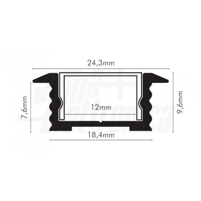 Profilo led incasso 2mt alluminio nero con cover nera PMMA made in italy black light